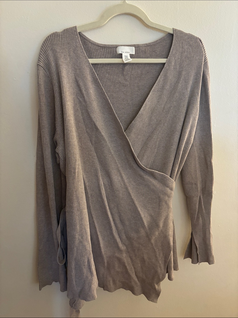 H&M Mama Ribbed Wrap-Style Women's Top in Taupe